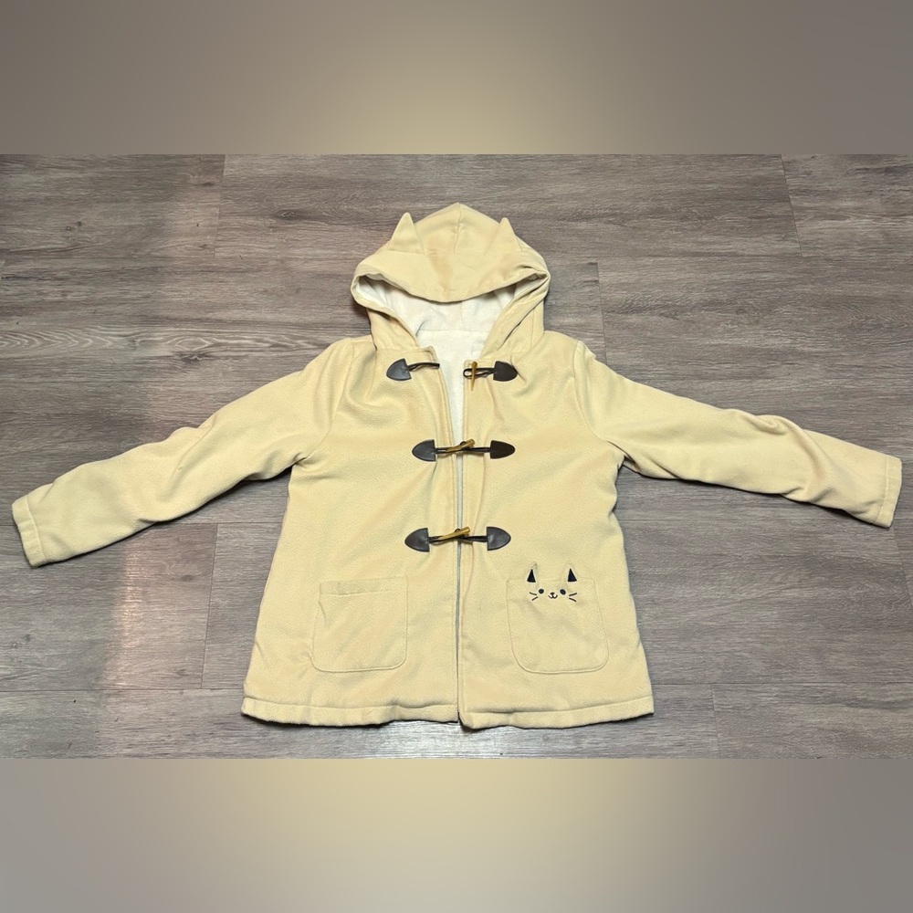 🐱 Packitcute Kawaii Cat Ear Duffle Pea Coat -Cream/ Kids M